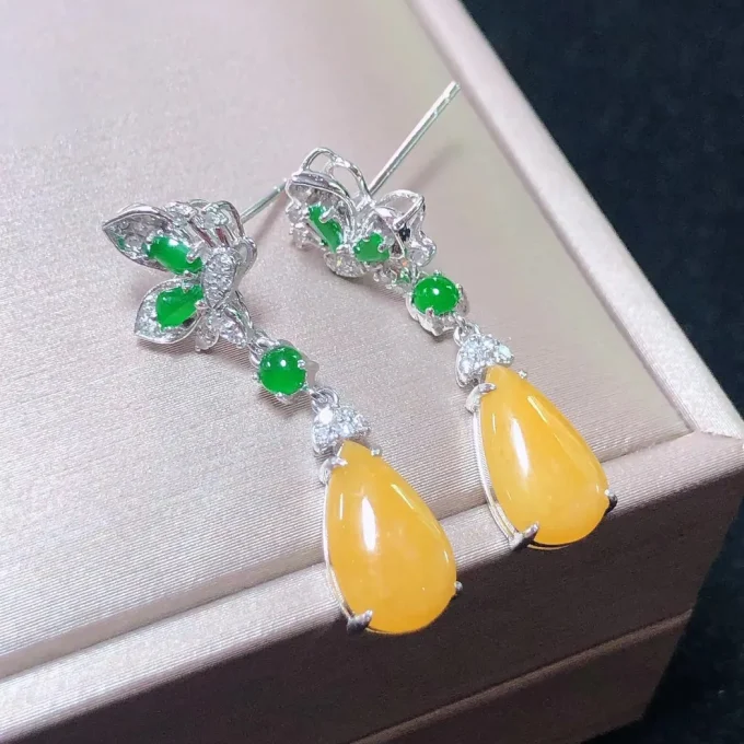 黃翡水滴耳墜－圖片 1